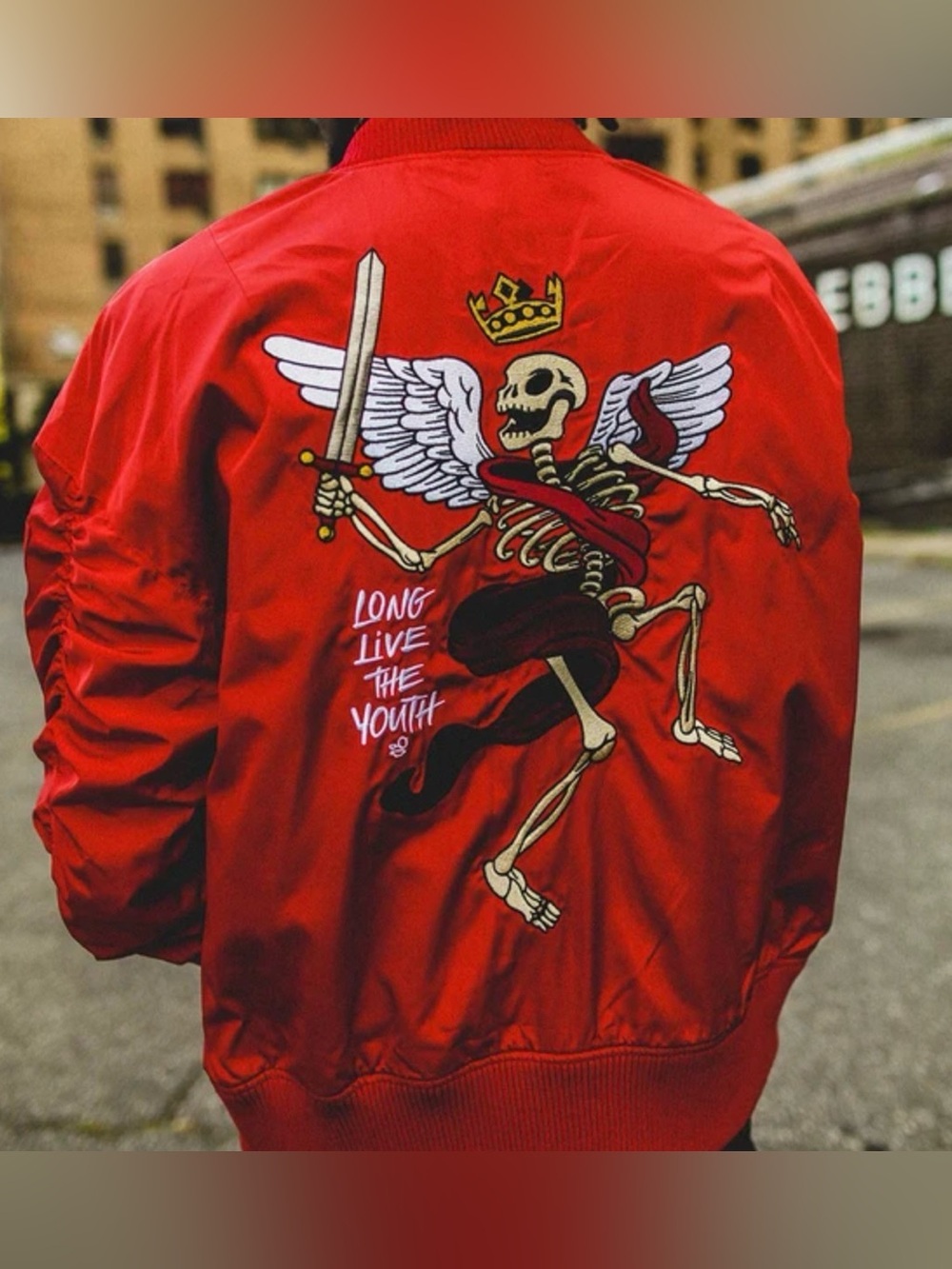 Entree Skeleton Misunderstood Embroidery Bomber Jacket Red Size Large Rare